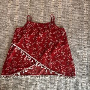 Red Floral Tassel-Trim Tank Top